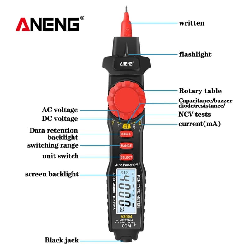 مولتی متر قلمی دیجیتالی ANENG مدل A3004 — تصویر ۶
