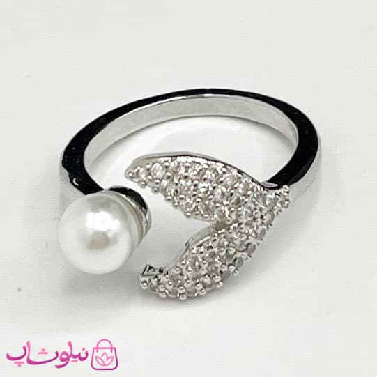 انگشتر زنانه استیل طرح دم وال مرواریدی فری سایز کد 98