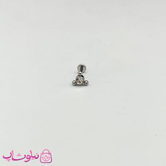 پیرسینگ گوش طرح تک نگین سفید نقره ای کد 27