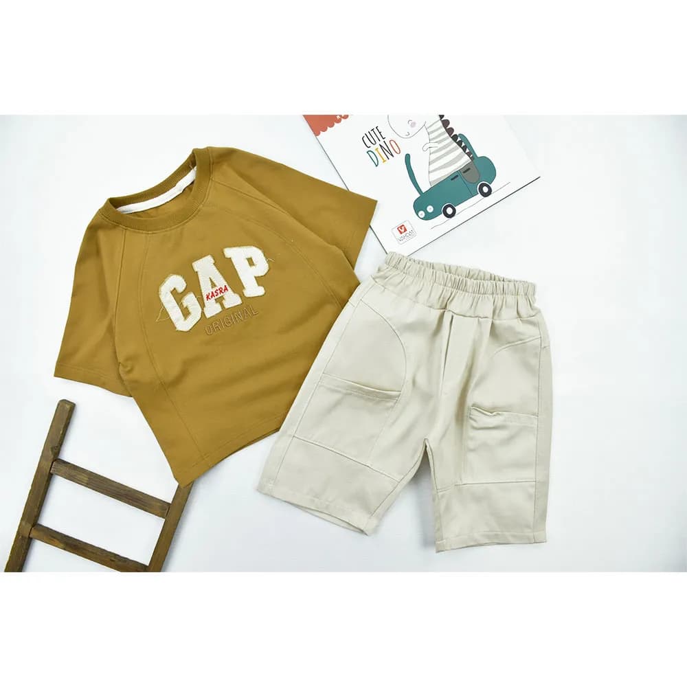 ست تیشرت و شلوارک پسرانه GAP طرح باکسی جنس پنبه و کتان — تصویر ۶