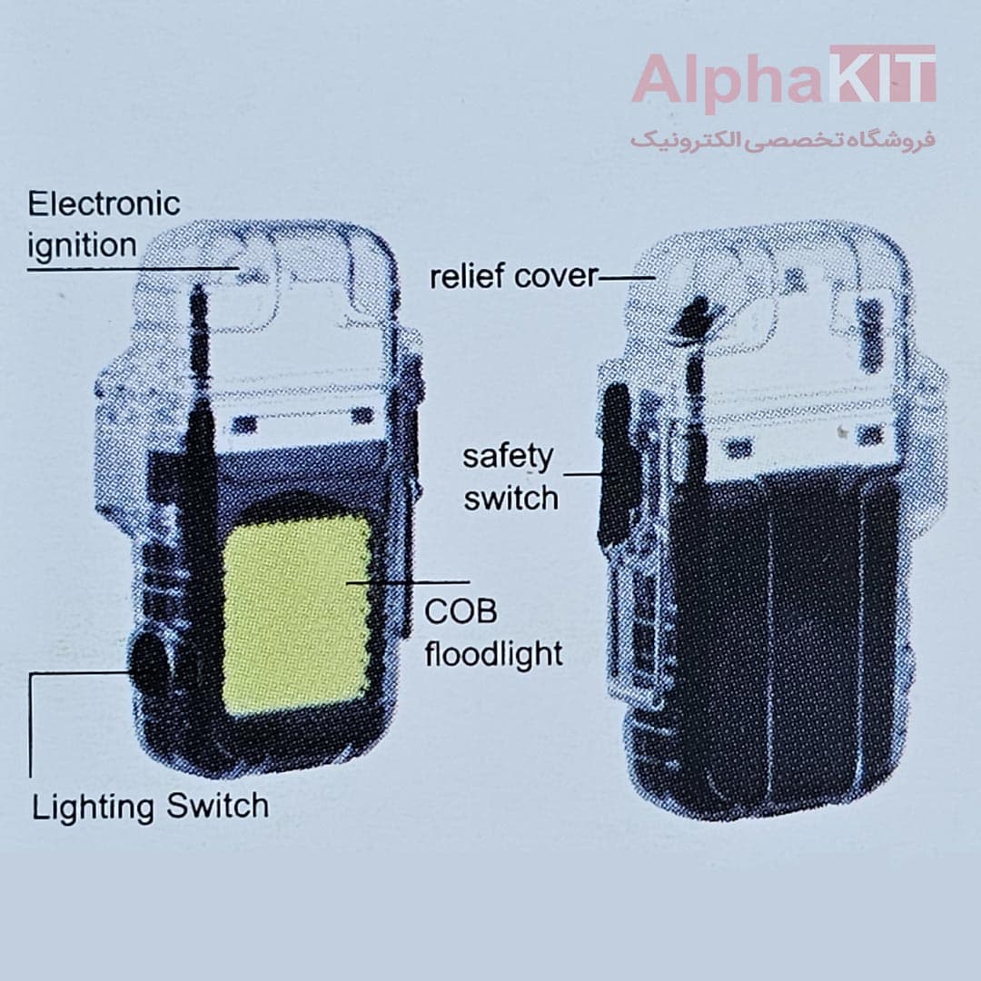 فندک المنتی و چراغ قوه شارژی COB مدل Flashlight — تصویر ۶