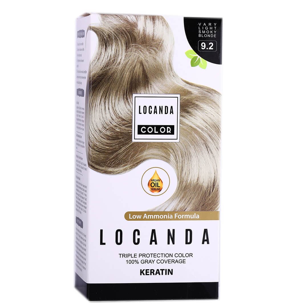 کیت رنگ مو کراتینه لوکاندا شماره 9.2 رنگ بلوند دودی خیلی روشن حجم 50 میل