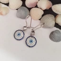 گوشواره نقره آویز چشم نظر عیار925باروکش طلاسفید مناسب استفاده روزانه شیک و زیبا — تصویر ۲