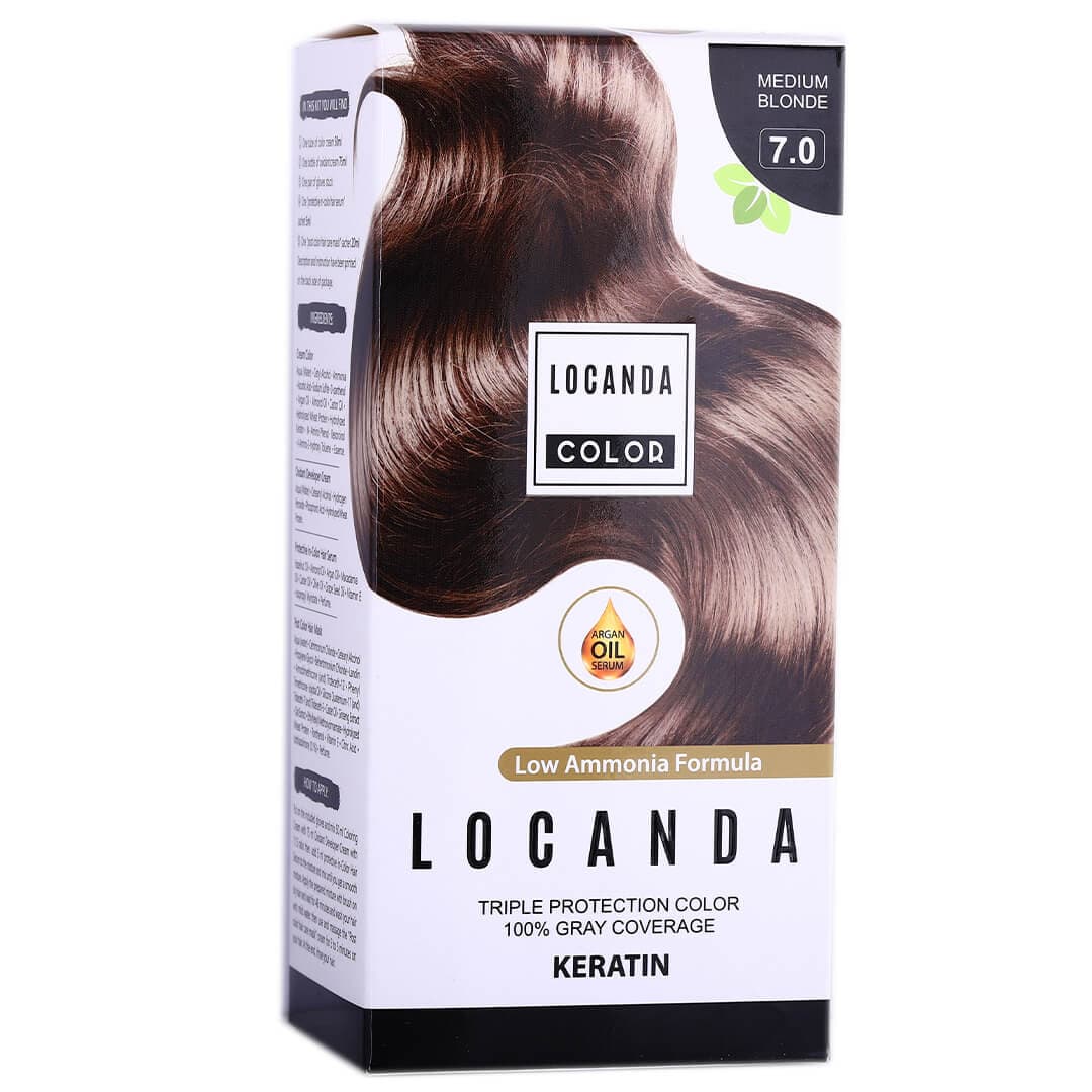 کیت رنگ مو کراتینه لوکاندا شماره 7.0 رنگ بلوند متوسط حجم 50 میل