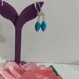گوشواره نقره گیشنیزک آویز لوزی کد 552 عیار 925 نگین آبی — تصویر ۲