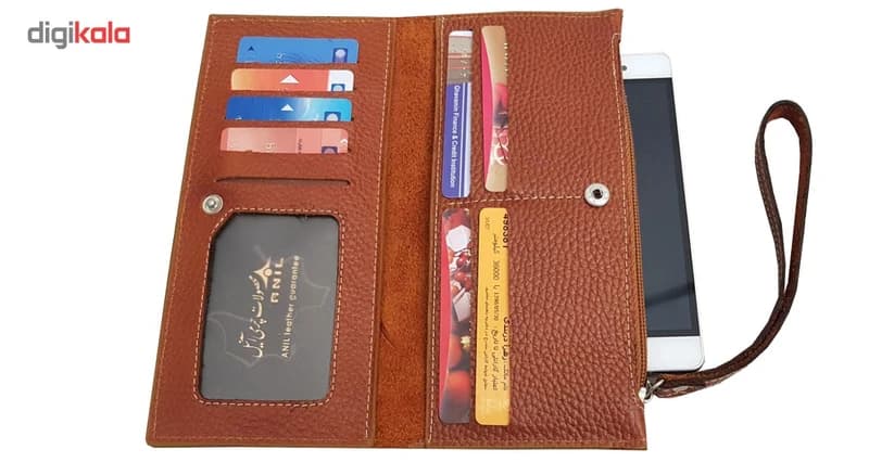 کیف پول و موبایل چرم طبیعی آنیل مدل araz رنگ قهوه ای کد K18142 — تصویر ۲