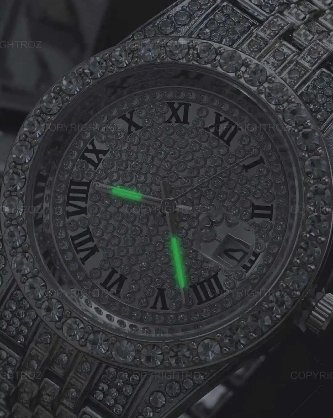 ست ساعت مچی و دستبند مردانه فول نگین رولکس ROLEX مدل 1805 — تصویر ۴