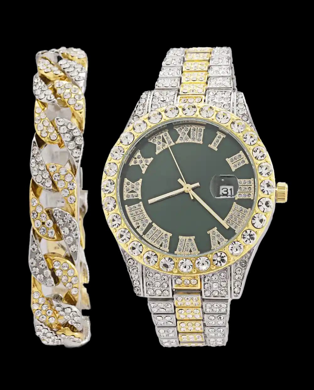 ست ساعت مچی و دستبند مردانه فول نگین رولکس ROLEX مدل 1804