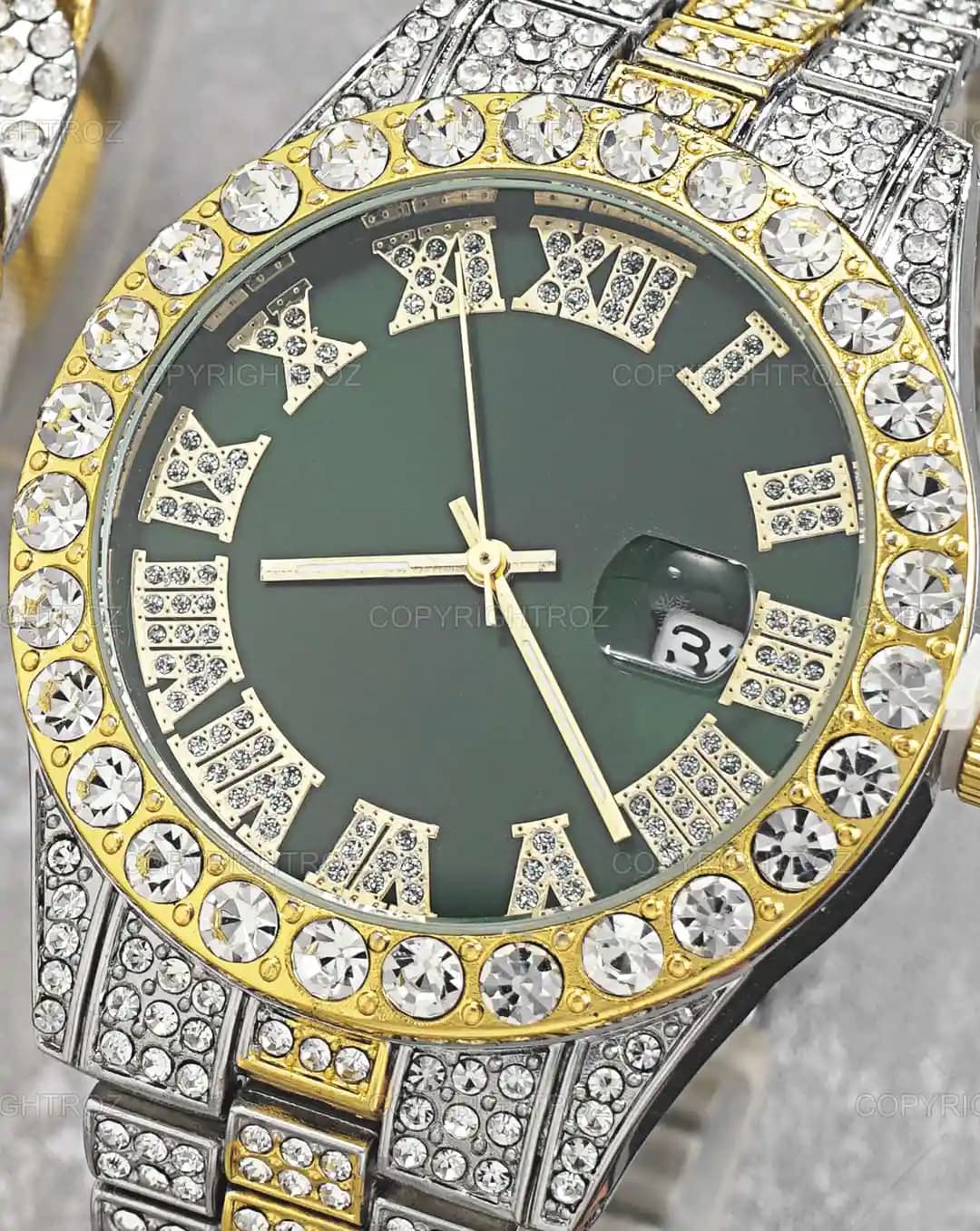 ست ساعت مچی و دستبند مردانه فول نگین رولکس ROLEX مدل 1804 — تصویر ۴