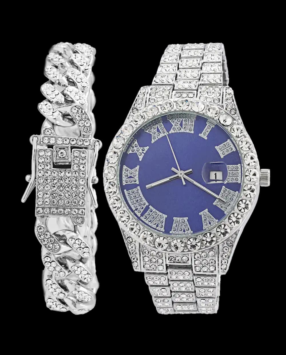 ست ساعت مچی و دستبند مردانه فول نگین رولکس ROLEX مدل 1803