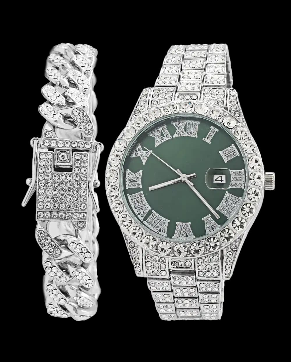 ست ساعت مچی و دستبند مردانه فول نگین رولکس ROLEX مدل 1802