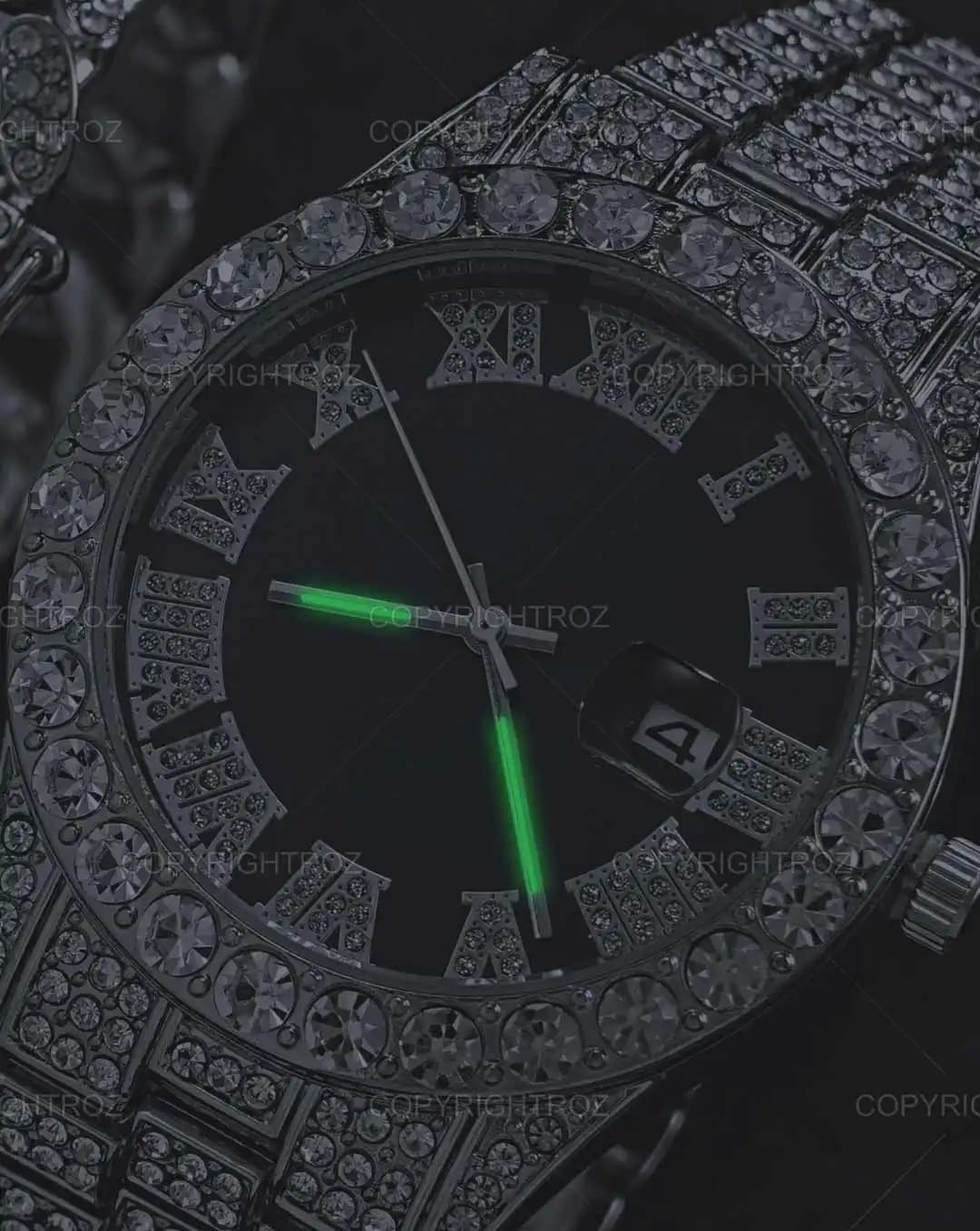 ست ساعت مچی و دستبند مردانه فول نگین رولکس ROLEX مدل 1802 — تصویر ۶