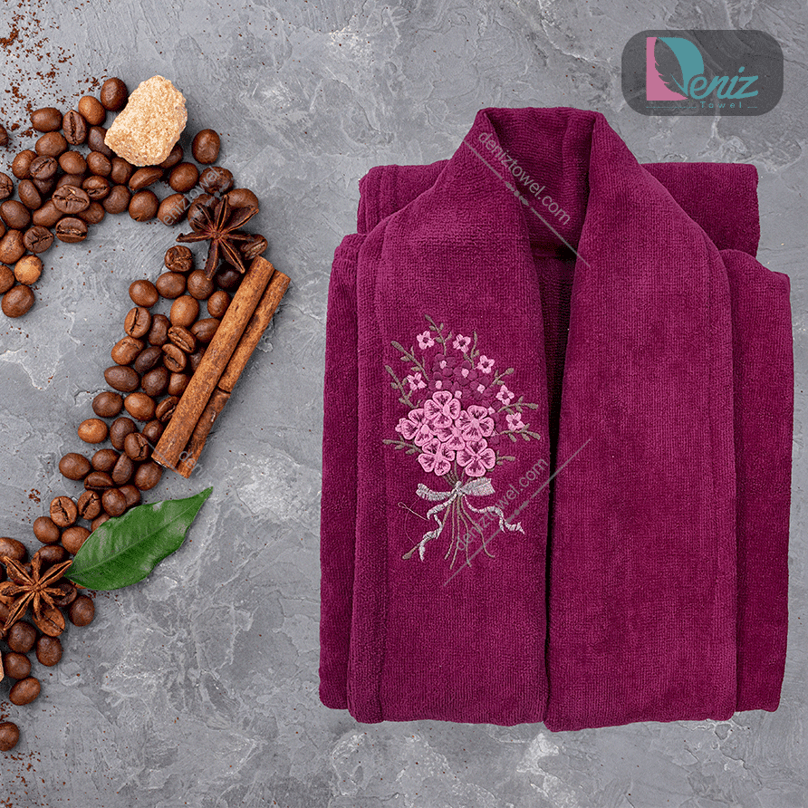 حوله تن پوش طرح گلدوزی یاس رنگ عنابی