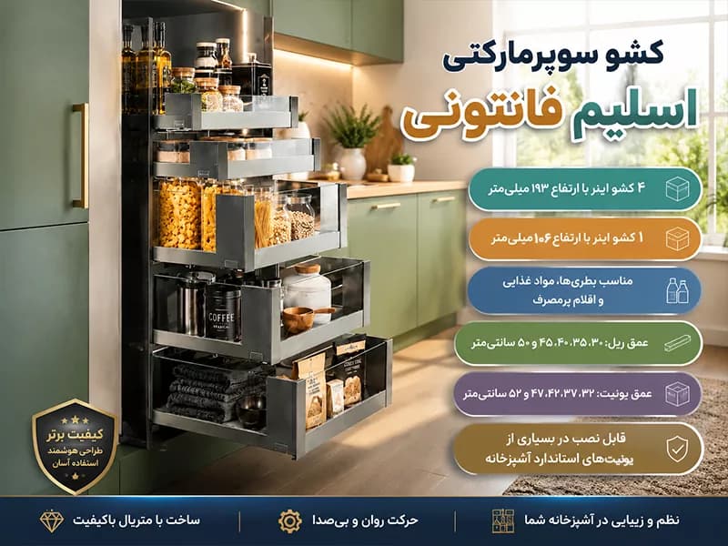 کشو سوپرمارکتی اسلیم شیشه با فرانت شیشه آرام بند فانتونی — تصویر ۵