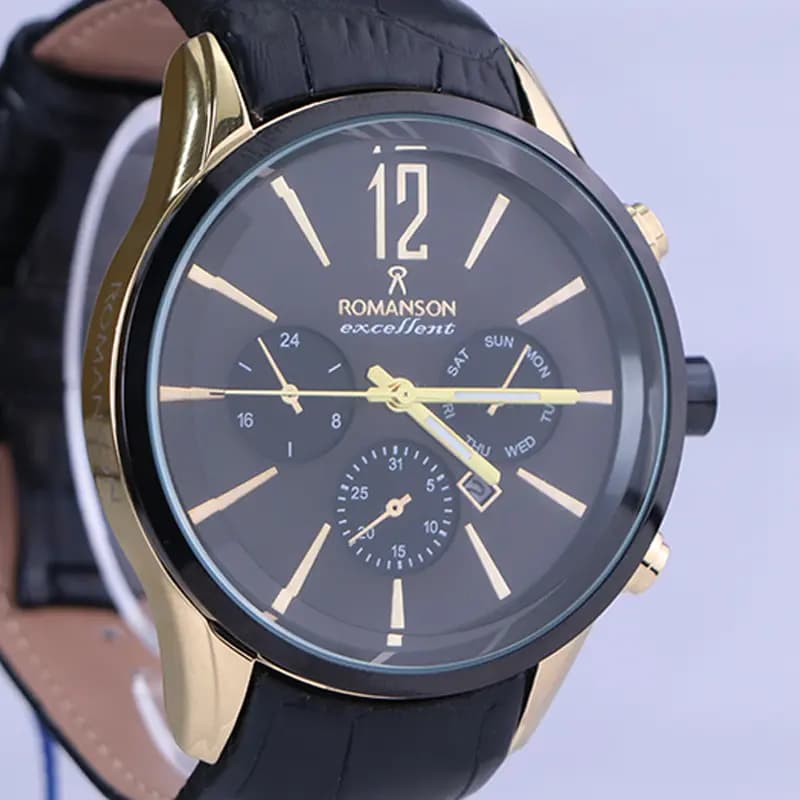 ساعت عقربه ای رومانسون مردانه چرم مشکی G 2076/2 — تصویر ۲