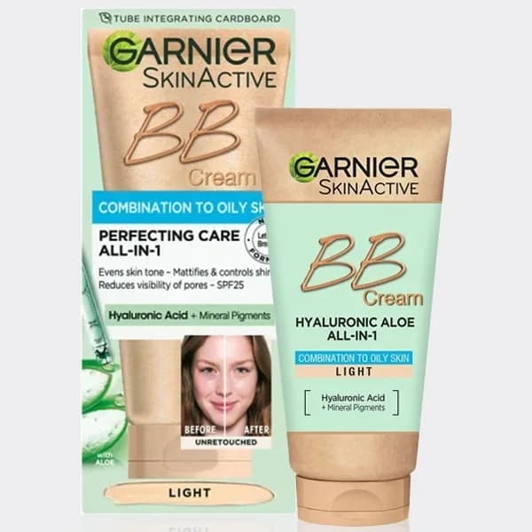 بی بی کرم آبرسان بدون چربی گارنیه مدل Garnier BB Cream Hyaluronic Aloe All-In-1 Combination To oily Skin 50ml — تصویر ۲