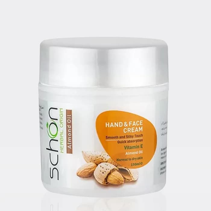 کرم مرطوب کننده دست و صورت بادام شون Schon Almond Oil Hand & Face Cream 150ml
