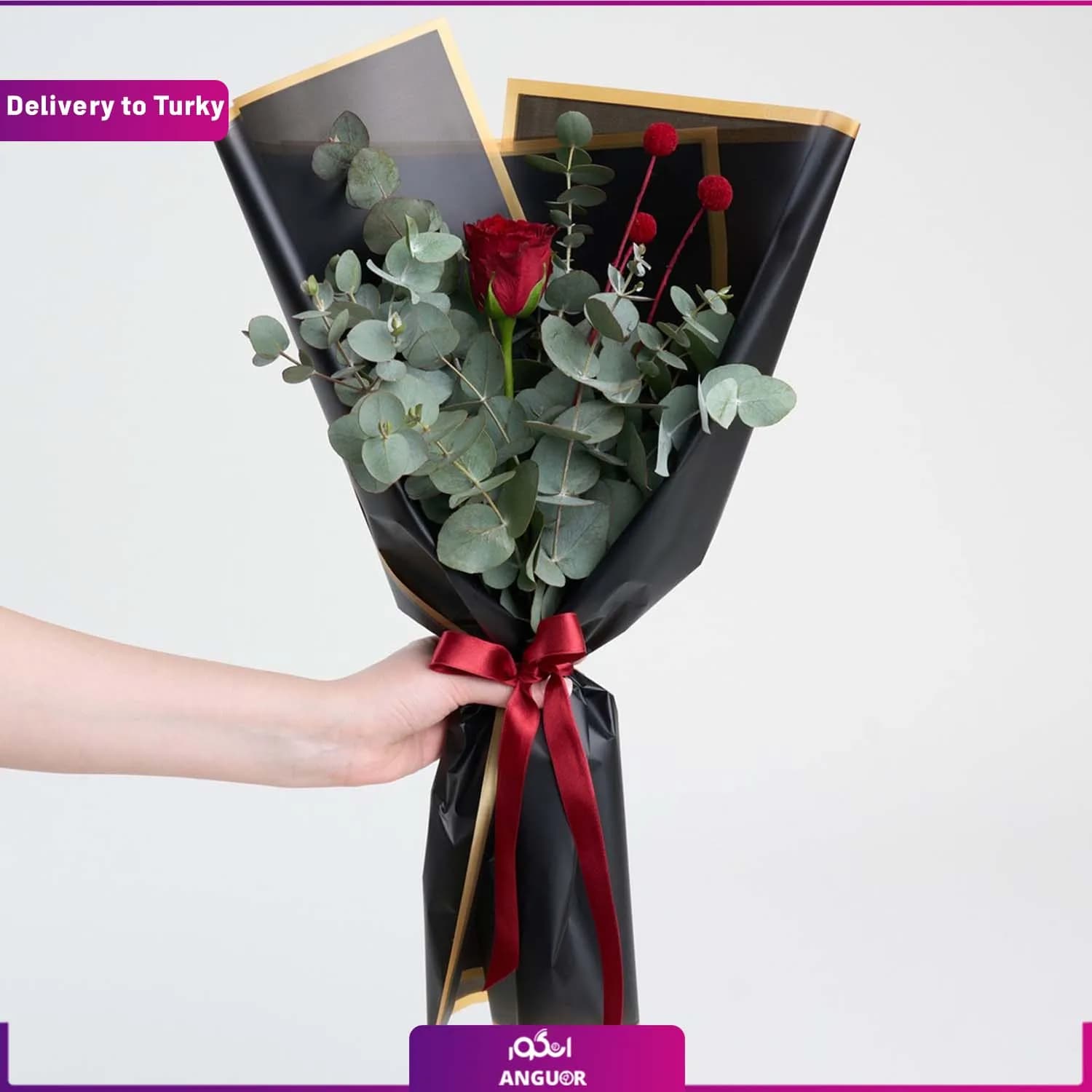 دسته گل تک شاخه رز قرمز (ارسال گل به ترکیه)
