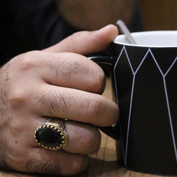 انگشتر گارنت نقره مردانه طرح منوچهر — تصویر ۴