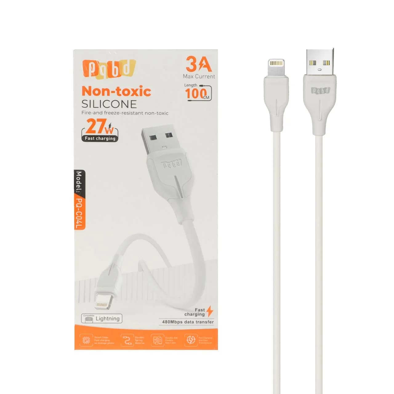 کابل شارژ فست آیفون pqbd مدل PQ-C04L 27W – سفید