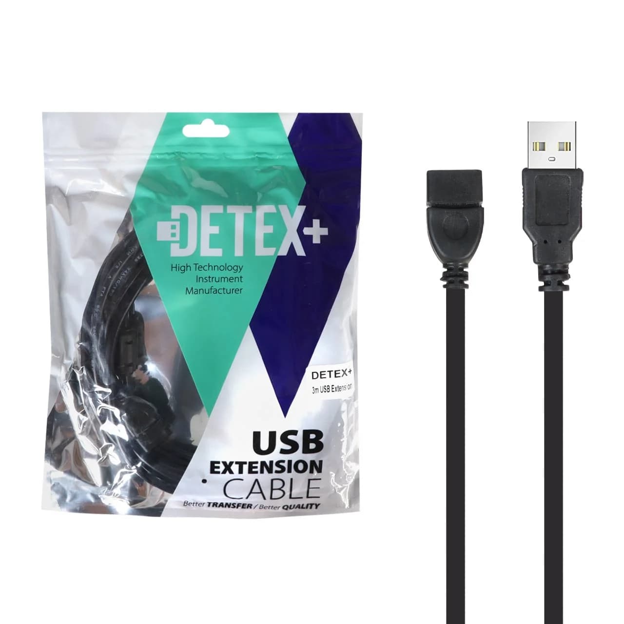 کابل افزایش طول 3 متری DETEX+ USB – مشکی