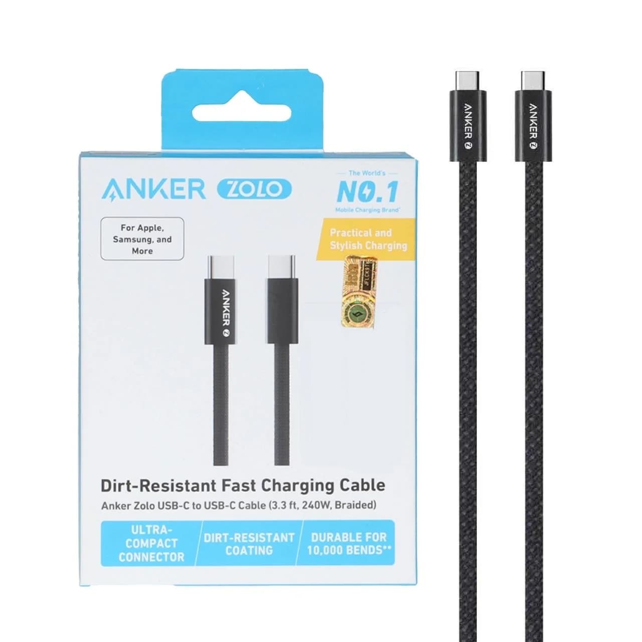 کابل شارژ فست 1.8 متری ANKER Type-C to Type-C مدل A8060H12 240W – مشکی (گارانتی 18 ماهه شرکتی)