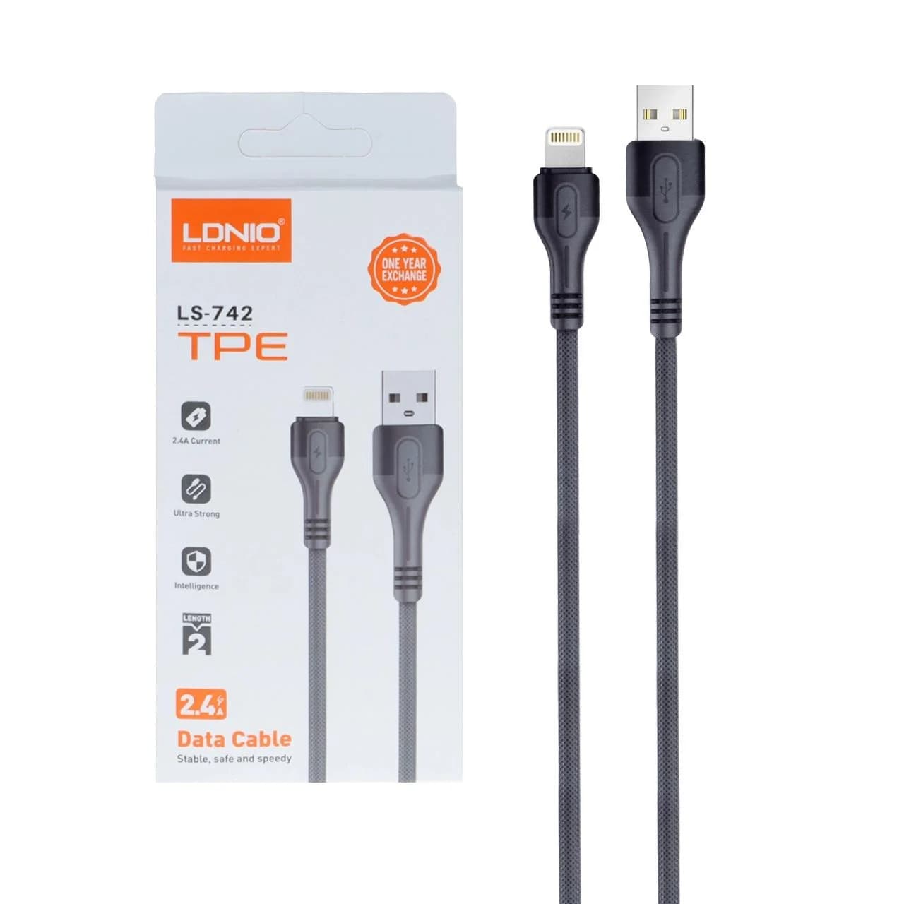کابل شارژ فست 2 متری آیفون LDNIO مدل LS-742 – خاکستری – NZR