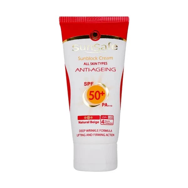 کرم ضد آفتاب و ضد چروک رنگی spf50 سان سیف رنگ بژ طبیعی 50ml