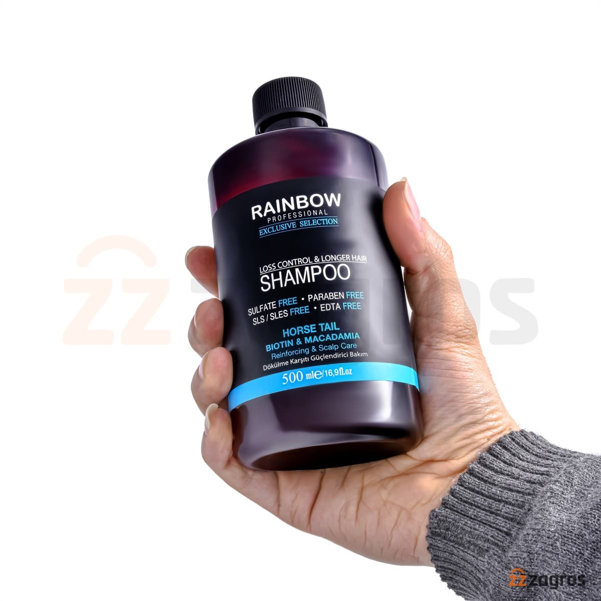 شامپو بدون سولفات ضد ریزش مو رینبو Rainbow حاوی بیوتین و عصاره ماکادمیا 500 میل — تصویر ۳