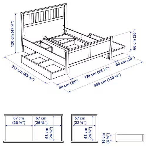 قاب تخت با 4 جعبه نگهداری ایکیا مدل HEMNES — تصویر ۶