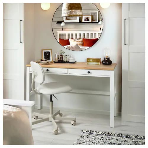 میز تحریر با 2 کشو ایکیا رنگ سفید/قهوه ای روشن مدل HEMNES — تصویر ۶