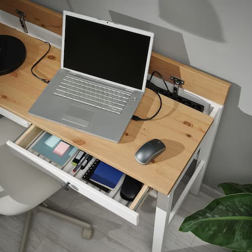 میز تحریر با 2 کشو ایکیا رنگ سفید/قهوه ای روشن مدل HEMNES — تصویر ۷