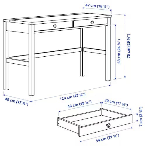 میز تحریر با 2 کشو ایکیا رنگ سفید/قهوه ای روشن مدل HEMNES — تصویر ۲