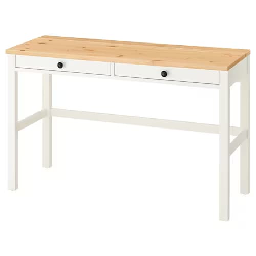 میز تحریر با 2 کشو ایکیا رنگ سفید/قهوه ای روشن مدل HEMNES