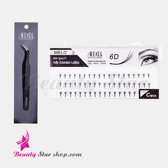 پک مژه والیوم فن سازی شده شش بعدی آردل میکس و انبر سایز 45