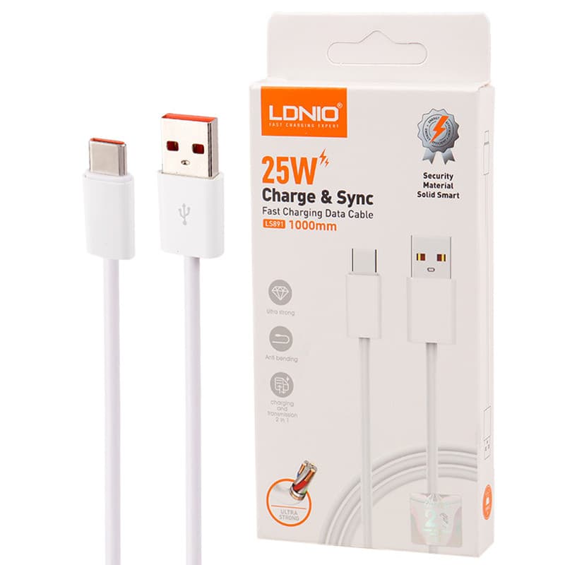کابل فست شارژ Type-C برند ال دینیو مدل LS891 25W طول 1 متر