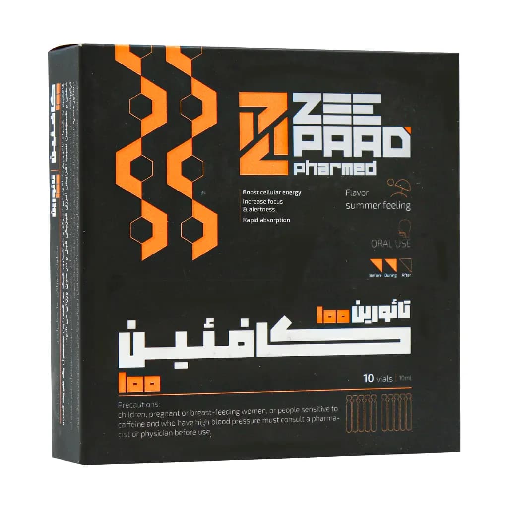 ویال خوراکی کافئین تائورین 100 میلی گرم زی پاد فارمد 10 عدد