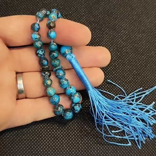 تسبیح فیروزه نیشابور دانه گرد 33 دانه درجه یک — تصویر ۵