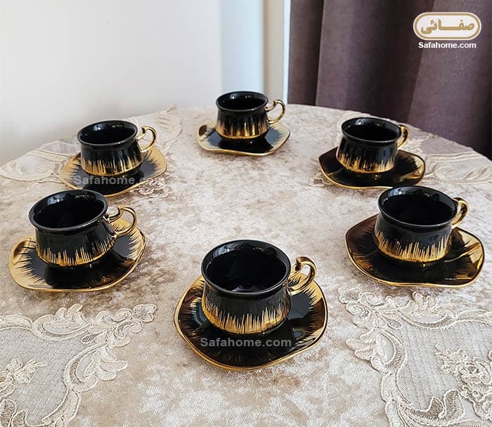 ست فنجان و نعلبکی مشکی طلایی 6 پارچه سیلوانا — تصویر ۶