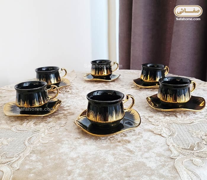 ست فنجان و نعلبکی مشکی طلایی 6 پارچه سیلوانا — تصویر ۷