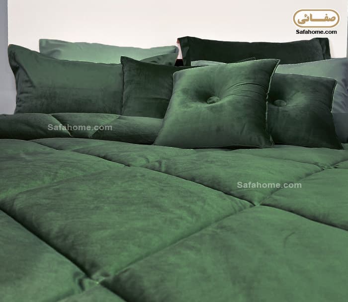 روتختی دو نفره مخمل کالیفرنیا 9 تکه طرح لوزی سبز سلطنتی — تصویر ۴