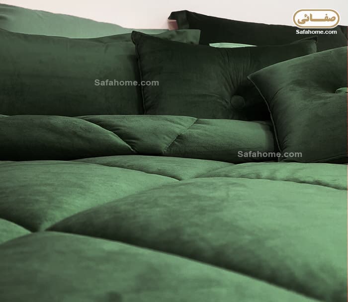 روتختی دو نفره مخمل کالیفرنیا 9 تکه طرح لوزی سبز سلطنتی — تصویر ۳