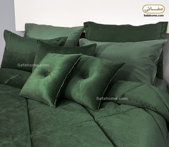 روتختی دو نفره مخمل کالیفرنیا 9 تکه طرح لوزی سبز سلطنتی — تصویر ۷