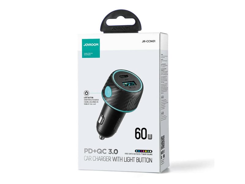 شارژر فندکی فست شارژ ماشین تایپ سی 60 وات جویروم CCN01 — تصویر ۶