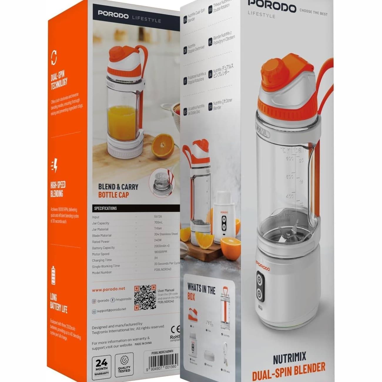 مخلوط کن شارژی و شیکر پورودو Porodo مدل PDBLNDR240 ظرفیت 700 میلی لیتر — تصویر ۷