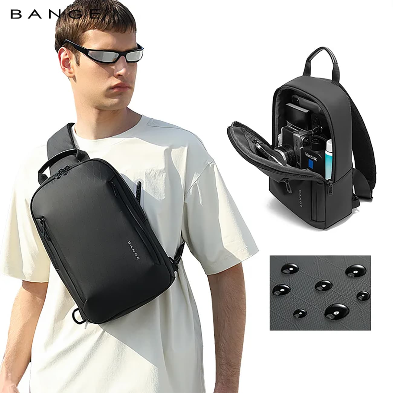 کیف کراس بادی مردانه بنج BANGE BG-3077 ضدآب — تصویر ۲