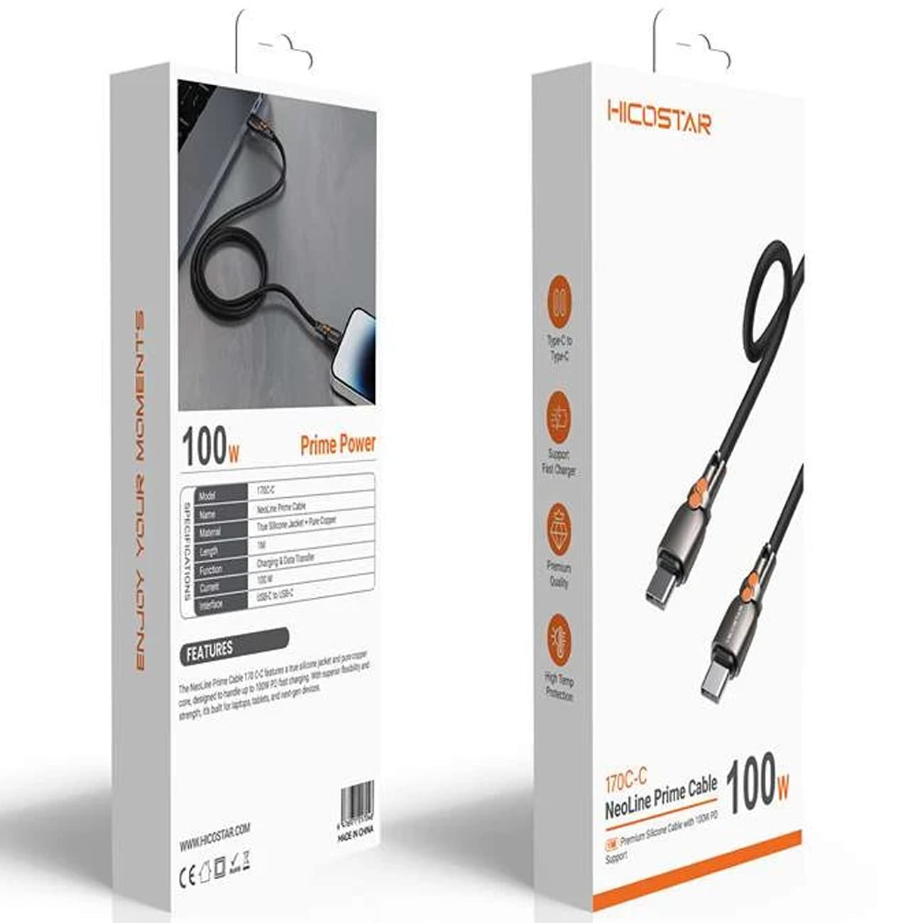 کابل تایپ سی 100 وات هایکو استار Hicostar مدل 170C-C طول 1 متر — تصویر ۵