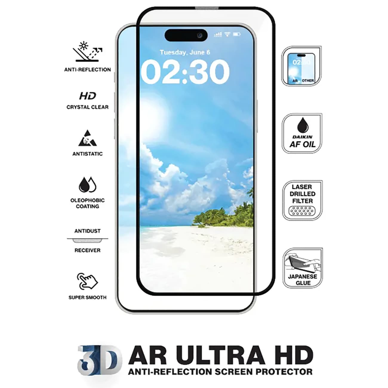 گلس آیفون 16 پرومکس مکسول Maxwell مدل AR Ultra HD سه بعدی — تصویر ۲
