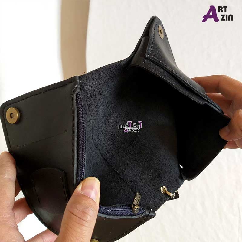 کیف پول کیهان مردانه چرم مشکی دست دوز مدل آهن ربایی کد : 1 – 1714 — تصویر ۳