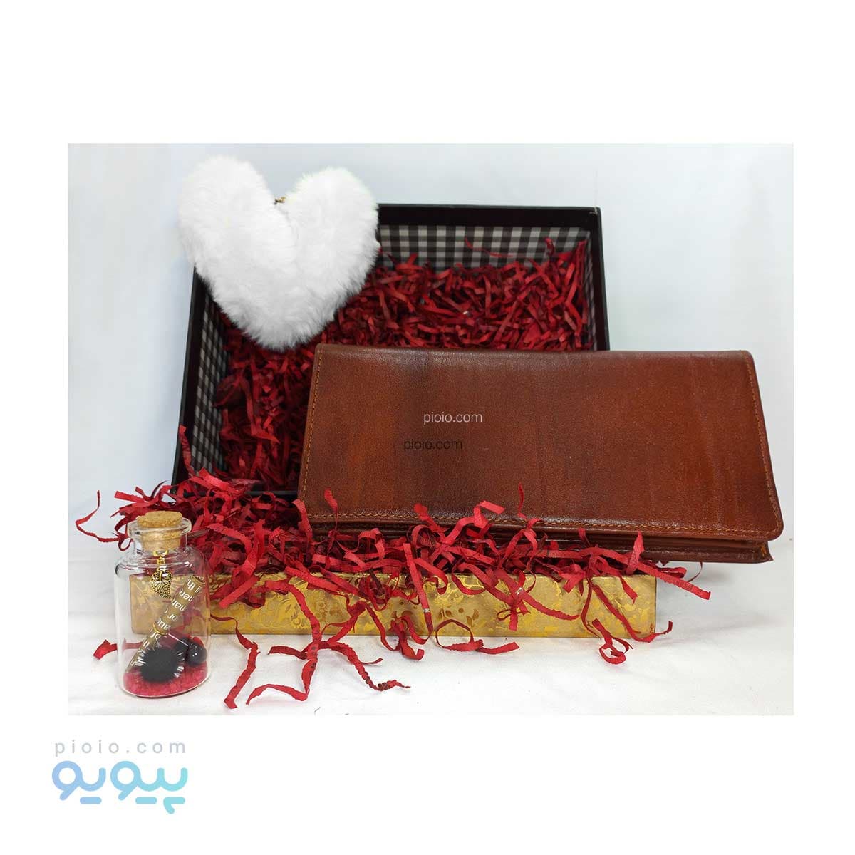 پک ولنتاین با کیف پول کتی چرم طبیعی قهوه ای